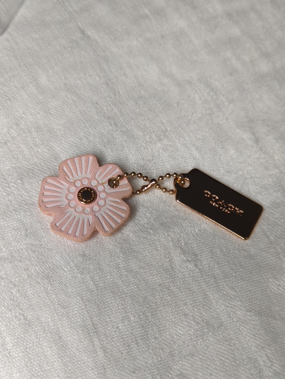 COACH Leather Tea Rose Bag Charm & Rose Gold Hang Tag